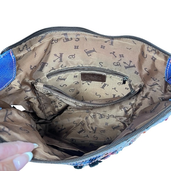 TRESKA Multi Colored 3D Leather Floral Rhinestone Patchwork Shoulder Bag - Picture 15 of 16